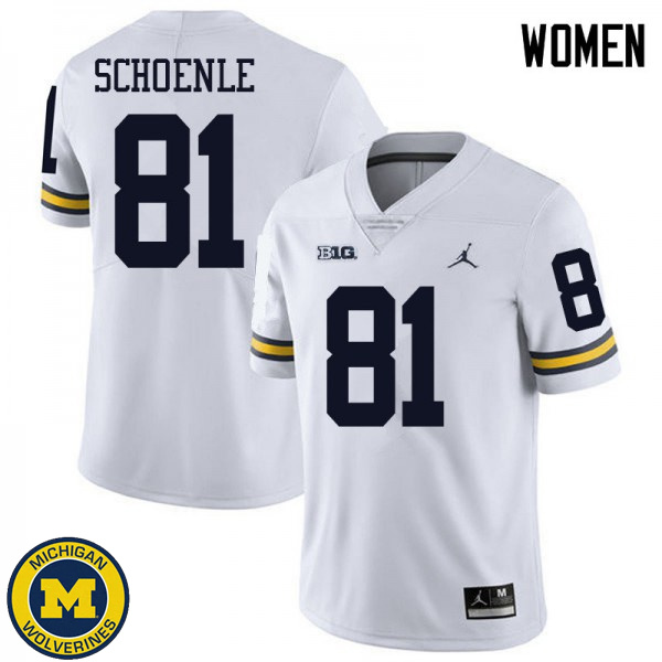 Women Michigan Wolverines #81 Nate Schoenle White Jordan Brand Fashion Football Jersey